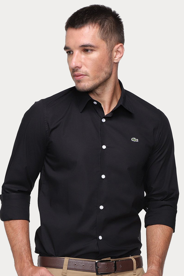 Camisa Lacoste Regular Fit Logo Classic Oxford Preta