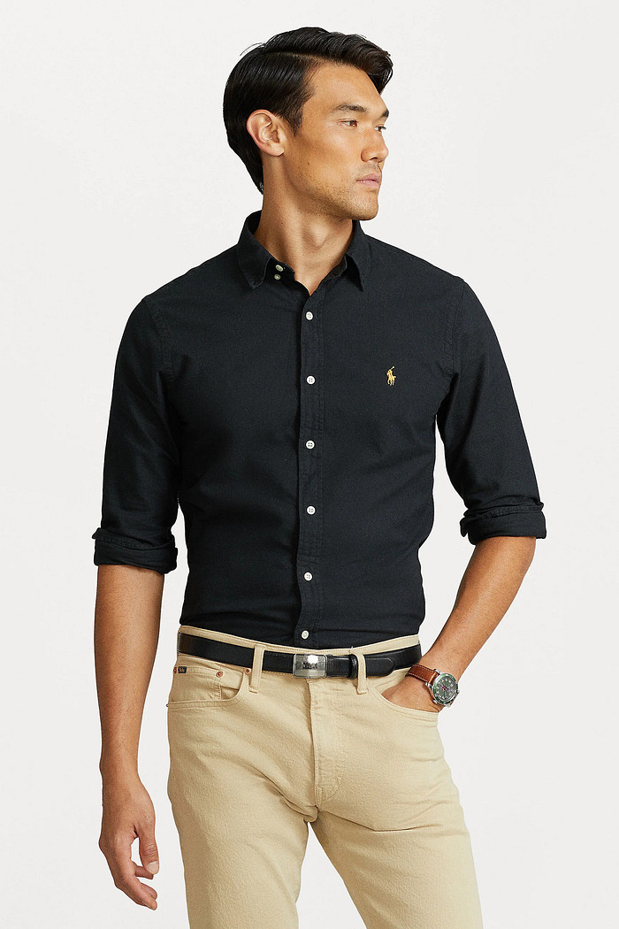 Camisa Ralph Lauren Custom Fit Gold Icon Cotton Oxford Preta