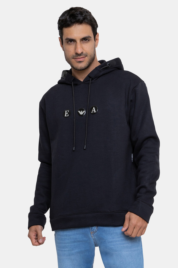 Blusa Moletom Emporio Armani Masculina Bubble Aplique Preta
