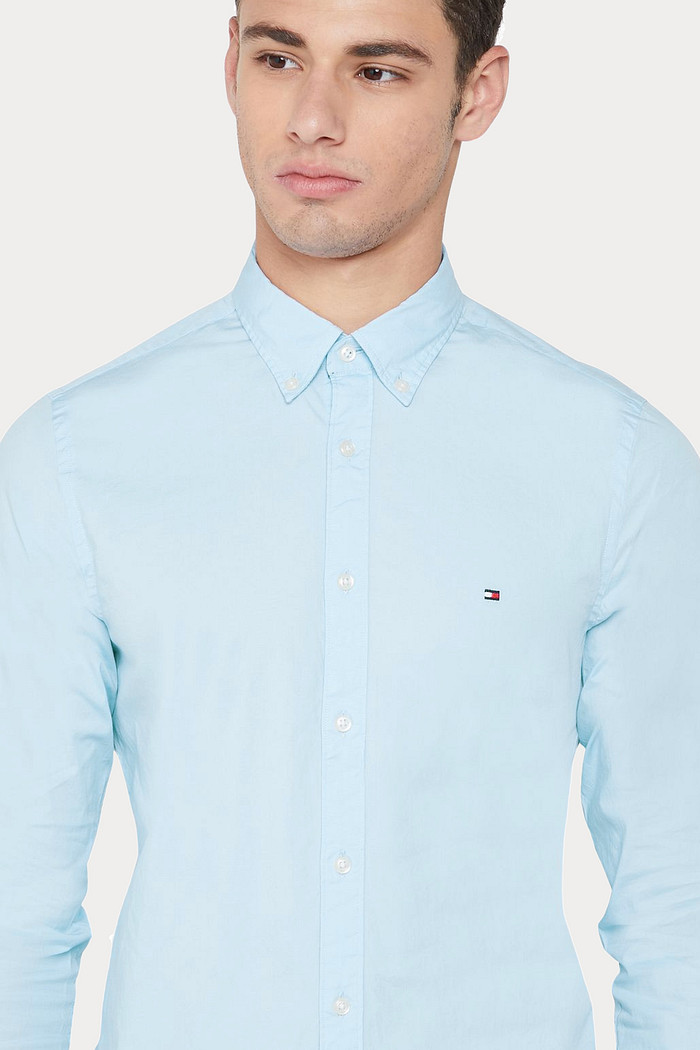 Camisa Tommy Hilfiger Regular Fit Cotton Sarja Azul Claro