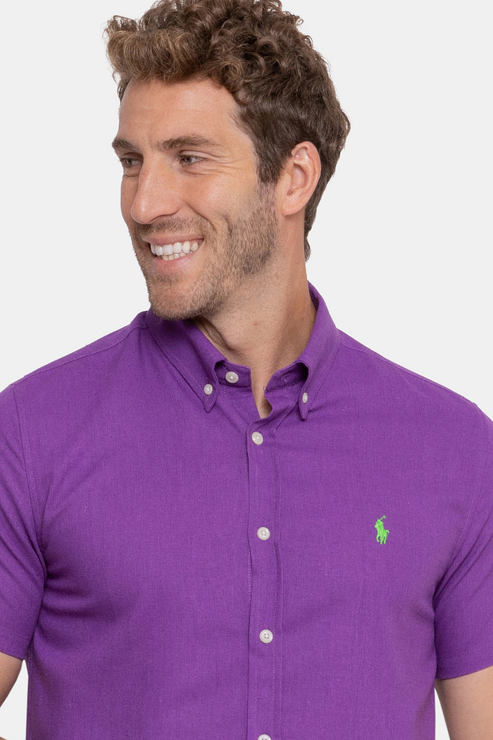 Camisa Ralph Lauren Masculina Manga Curta Linho Roxa