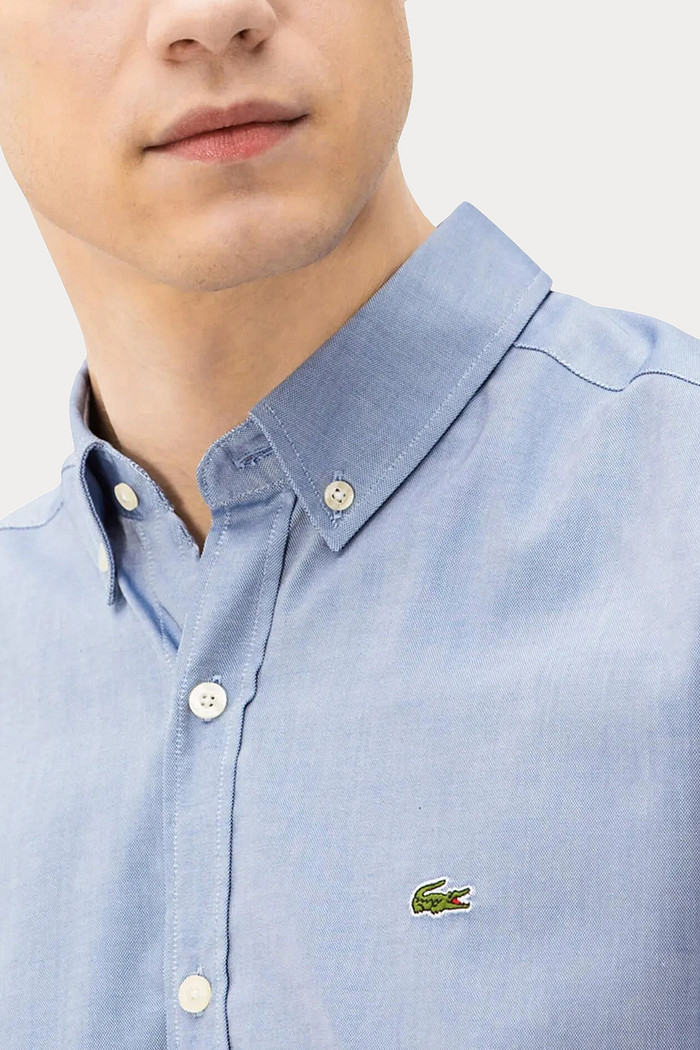 Camisa Lacoste Regular Fit Logo Classic Oxford Azul Aço