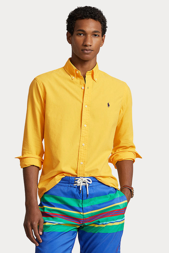 Camisa Ralph Lauren Custom Fit Navy Icon Oxford Amarela