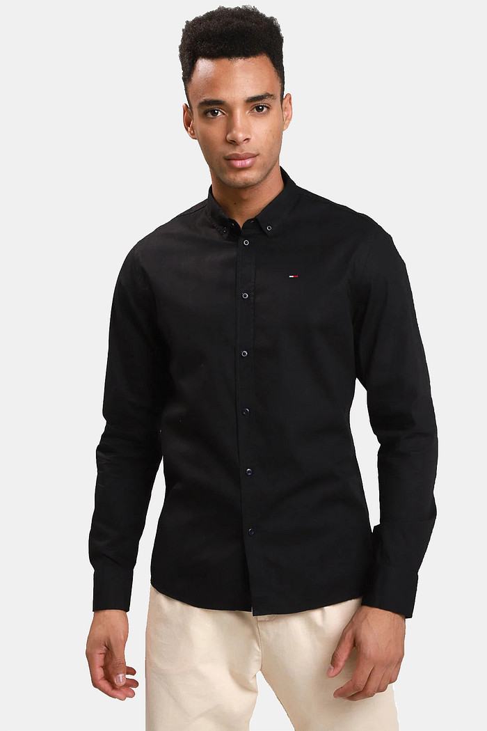 Camisa Tommy Jeans Masculina Regular Oxford Stretch Preta