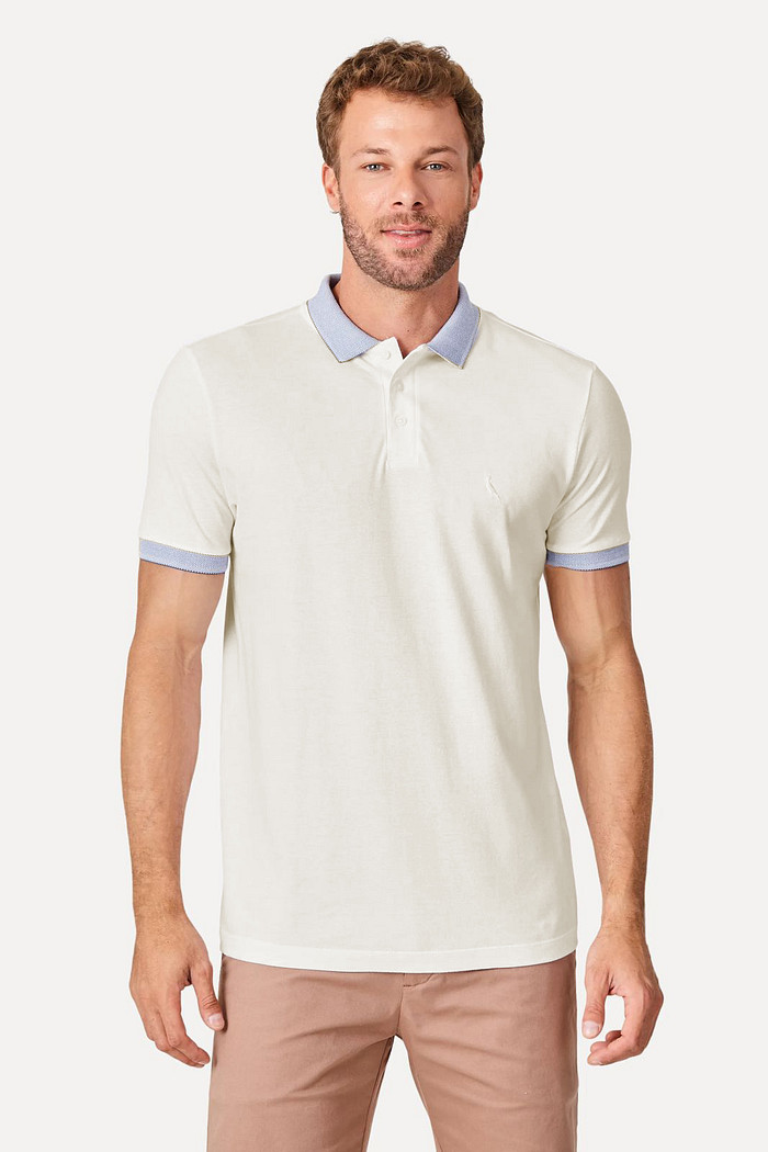 Camisa Polo Reserva Piquet Gola Denim Branco Gelo
