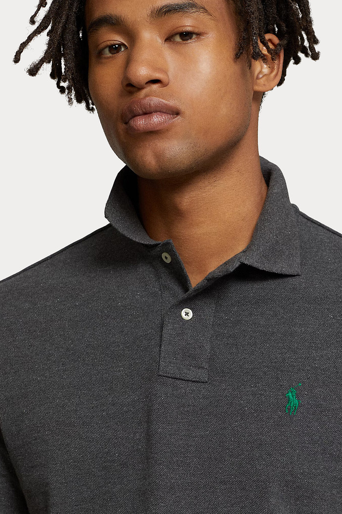 Camisa Polo Ralph Lauren Custom Slim Fit Green Icon Cinza Escuro
