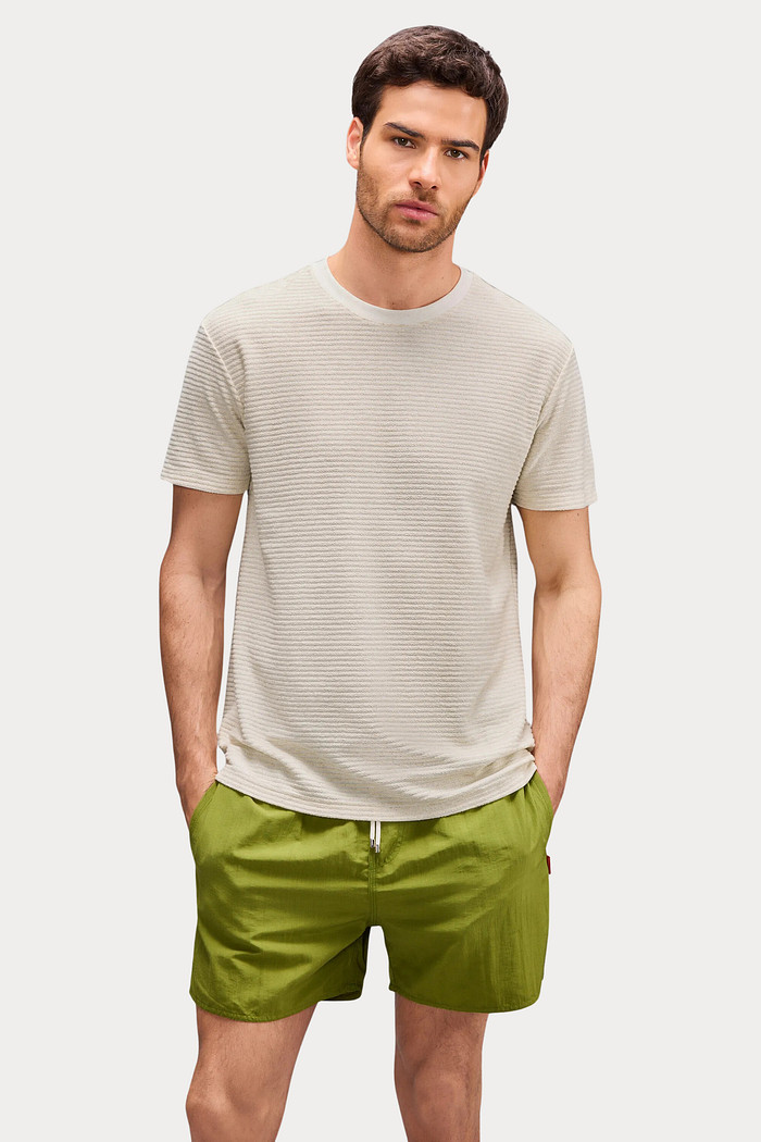 Camiseta Reserva Texturizada Listrado Oliveiras Bege Natural