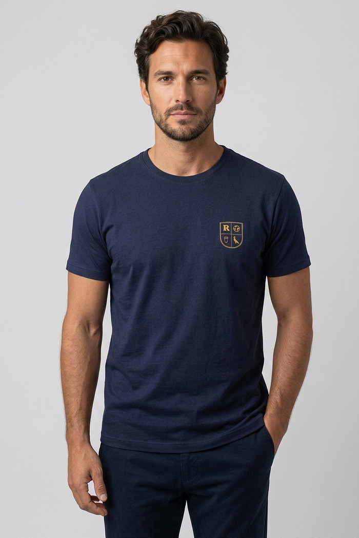 amiseta Reserva Masculina Regular Estampada Escudo Futebol Azul Marinho Frente