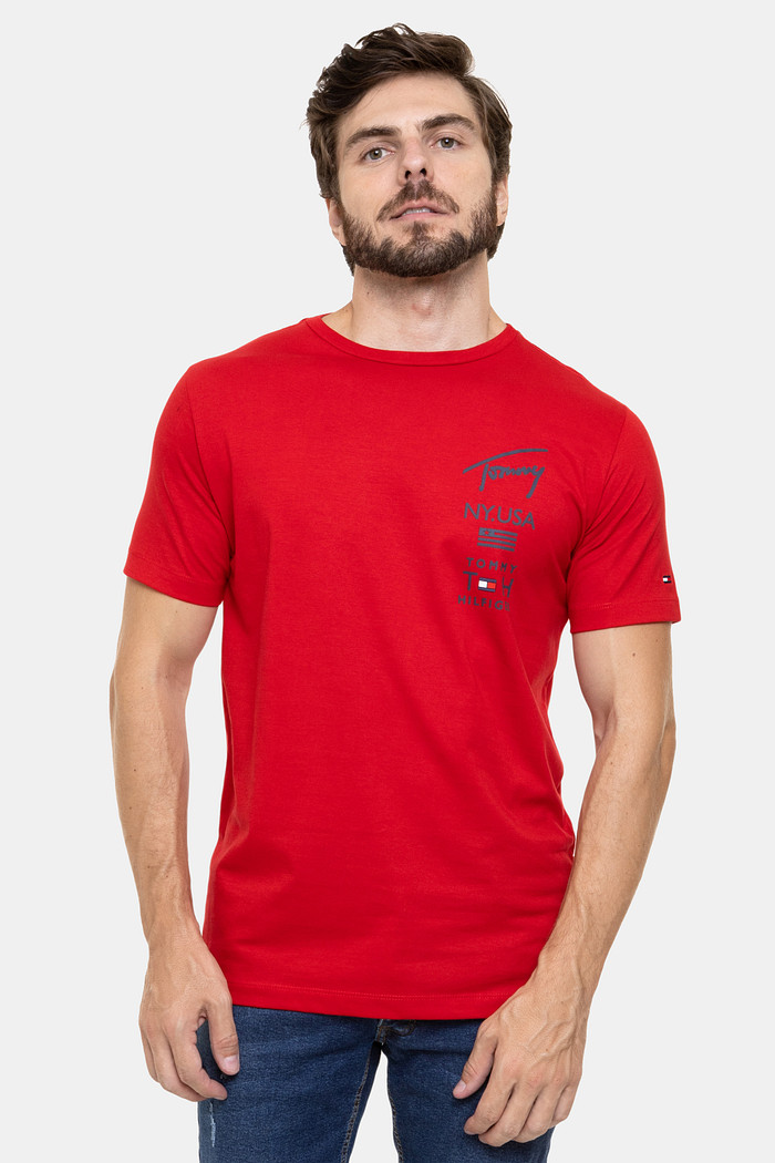 Camiseta Tommy Hilfiger Masculina NY USA Flag Rubber Vermelha