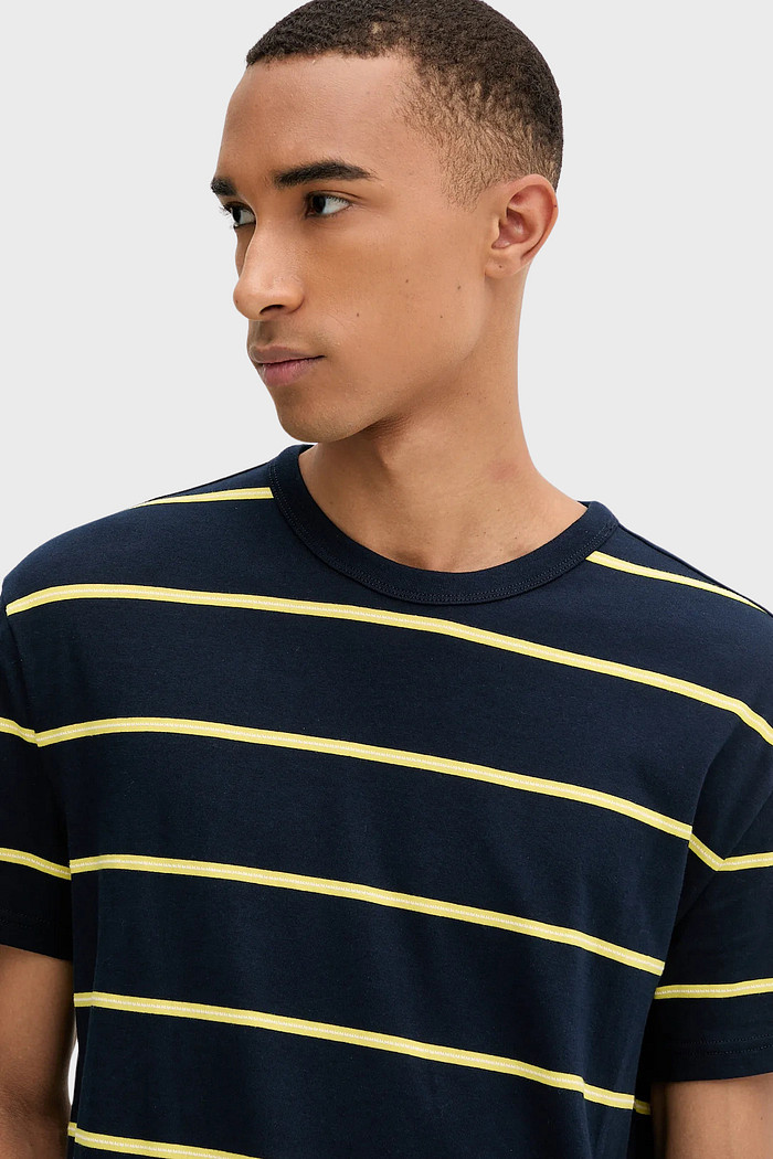 Camiseta Tommy Jeans Regular Reg Textured Stripe Badge Azul Marinho