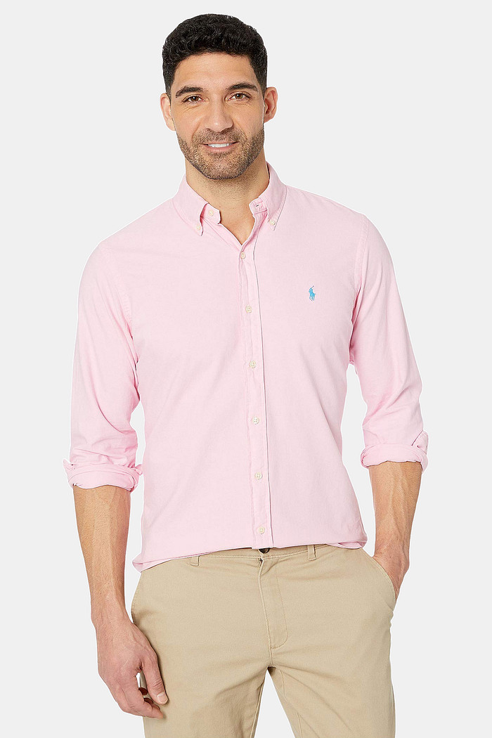 Camisa Ralph Lauren Custom Fit Sarja Blue Icon Rosa