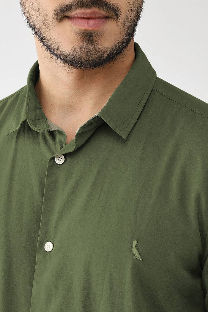 Camisa Reserva Masculina Regular Tricoline Leve Verde Militar