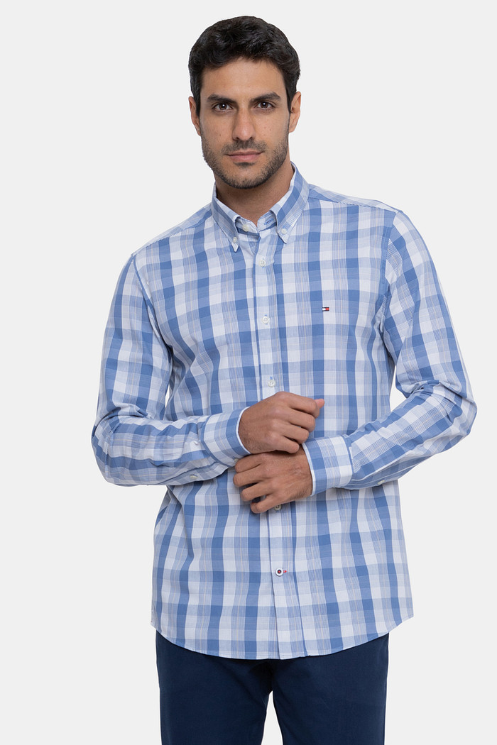 Camisa Tommy Hilfiger Regular Fit Madras Xadrez Azul