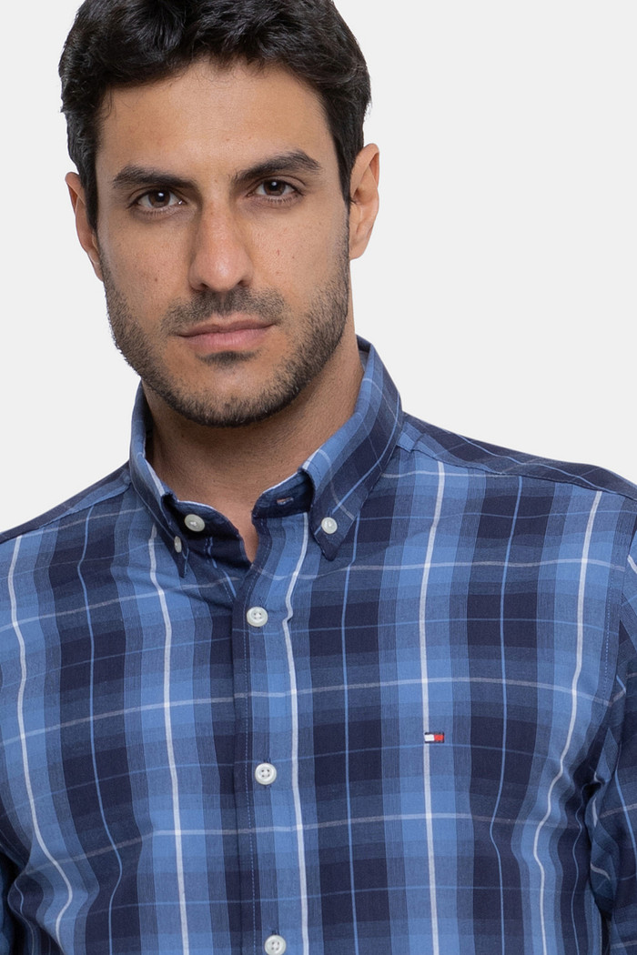 Camisa Tommy Hilfiger Regular Fit Xadrez Tartan Azul Escuro