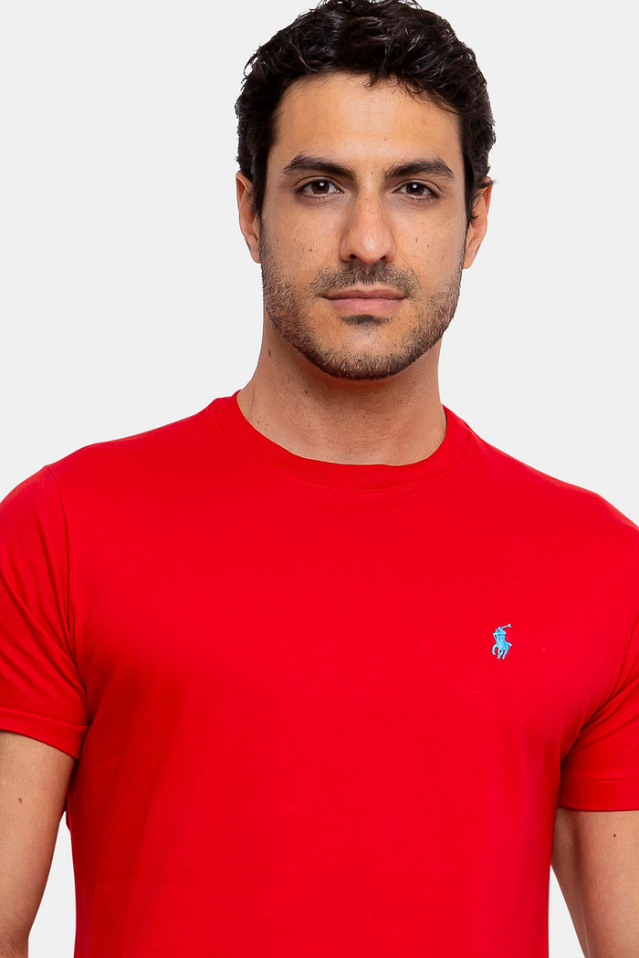 Camiseta Ralph Lauren Masculina Básica Icon Blue Custom Slim Fit Vermelha