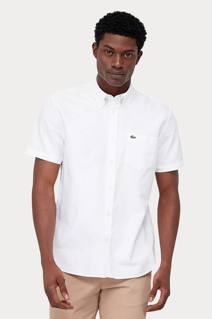 Camisa Lacoste Manga Curta Regular Pocket Oxford Branca