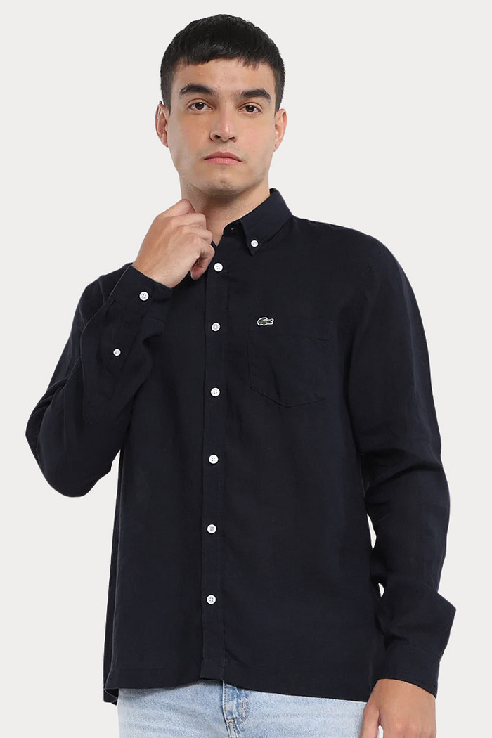 Camisa Lacoste Regular Fit Pocket Linho Preta