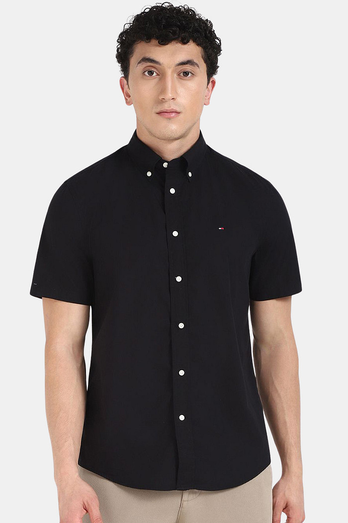 Camisa Tommy Hilfiger Manga Curta Regular Fit Oxford Preta