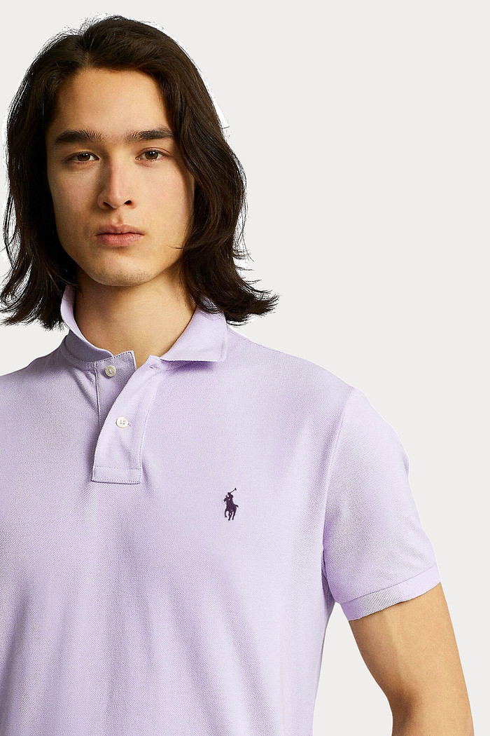 Camisa Polo Ralph Lauren Custom Slim Fit Masculina Navy Icon Lilás