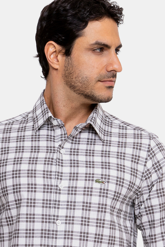 Camisa Lacoste Masculina Regular Fit Xadrez Branca