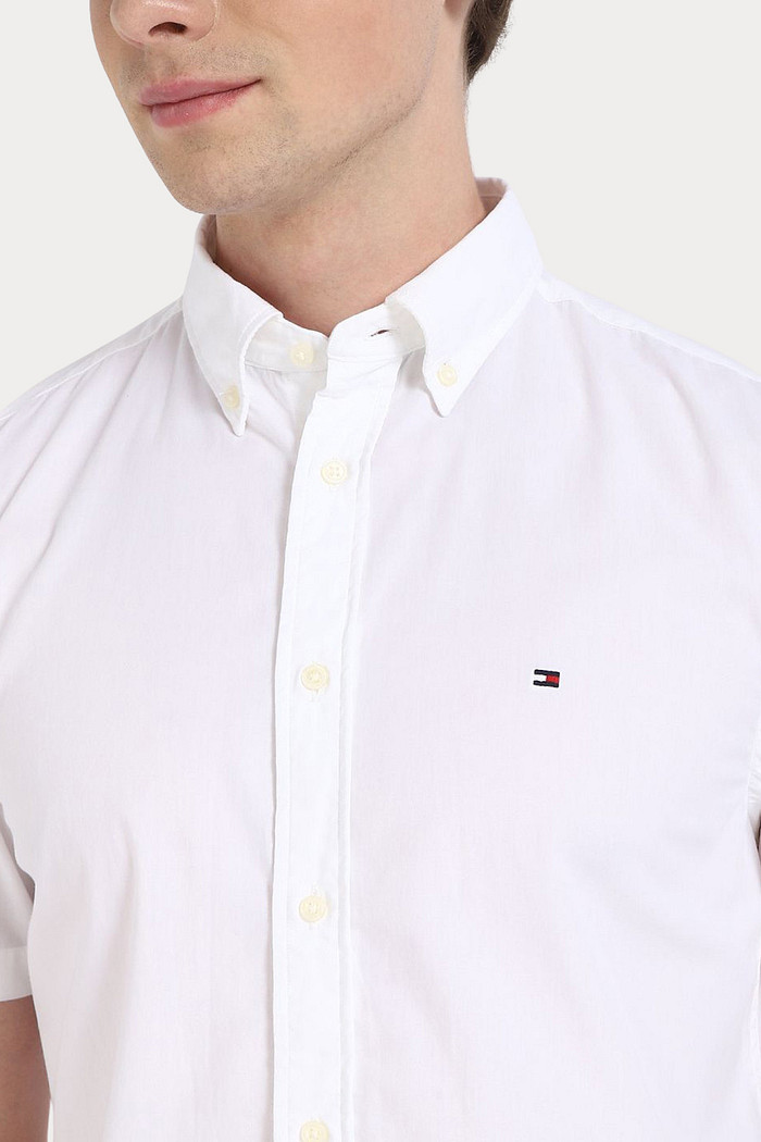 Camisa Tommy Hilfiger Manga Curta Regular Fit Oxford Branca