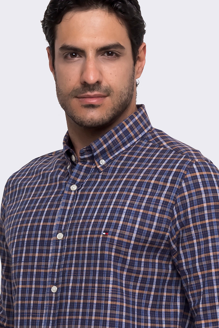 Camisa Tommy Hilfiger Regular Fit Xadrez Madras Flamê Azul Marinho