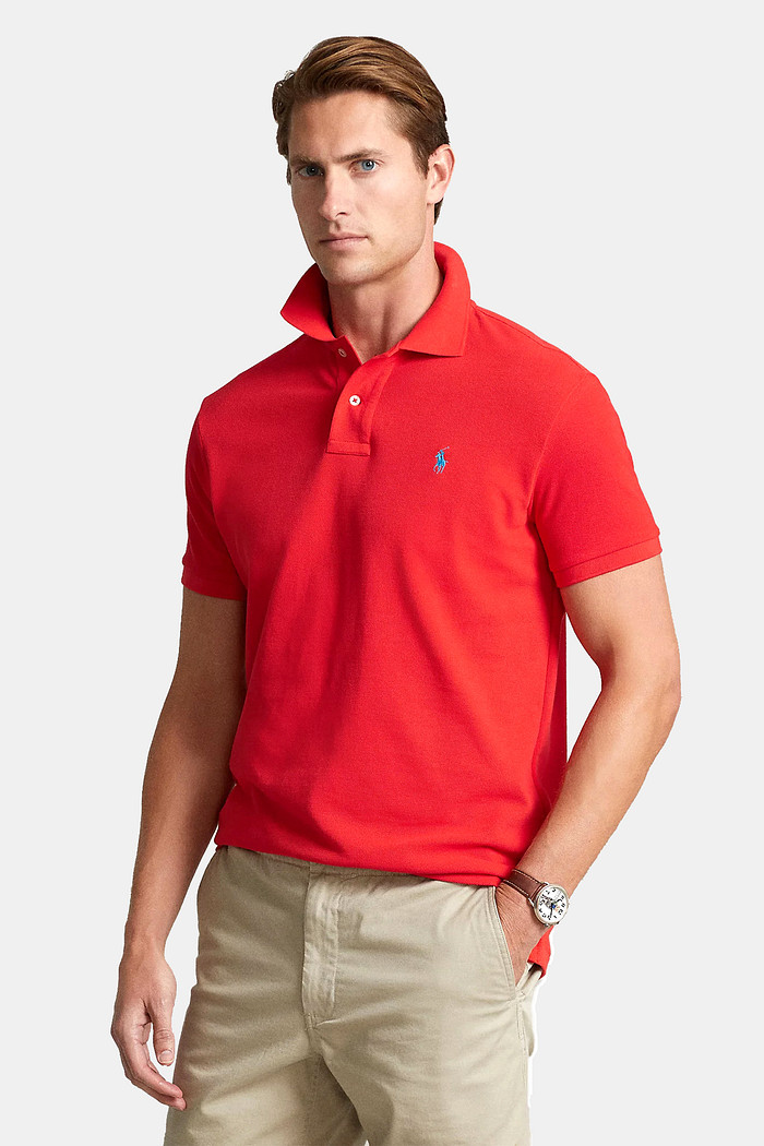 Camisa Polo Ralph Lauren Custom Fit Masculina Light Blue Icon Vermelha