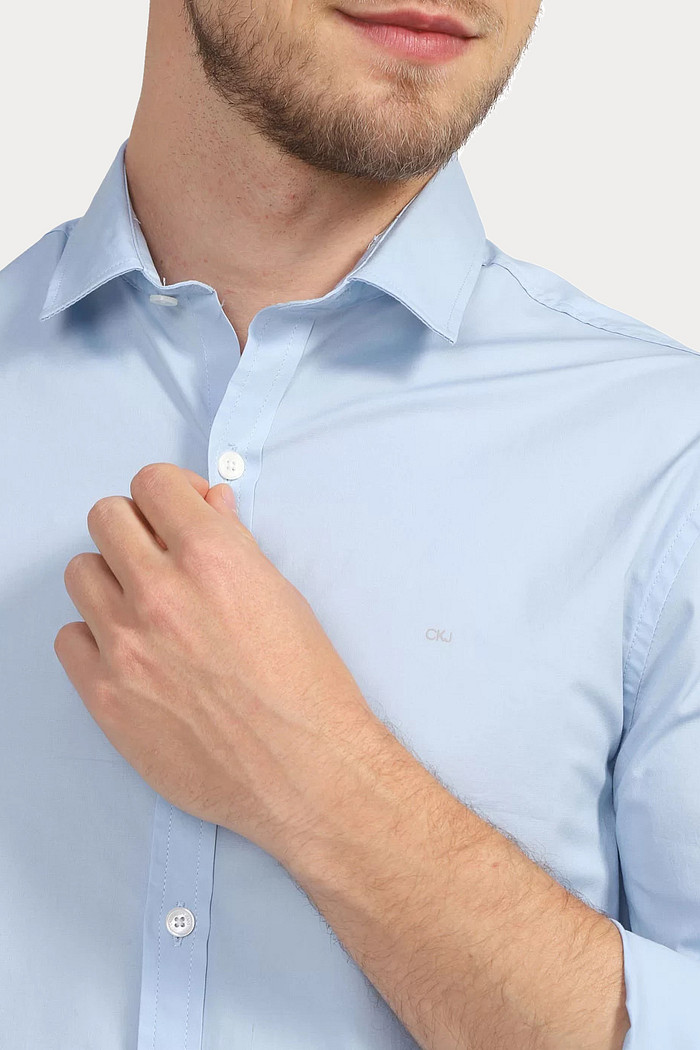 Camisa Calvin Klein Jeans Slim Fit Logo CKJ Oxford Strech Azul Claro