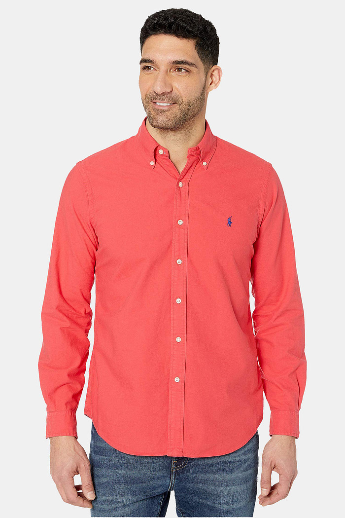 Camisa Ralph Lauren Custom Fit Sarja Blue Icon Rosa Goiaba
