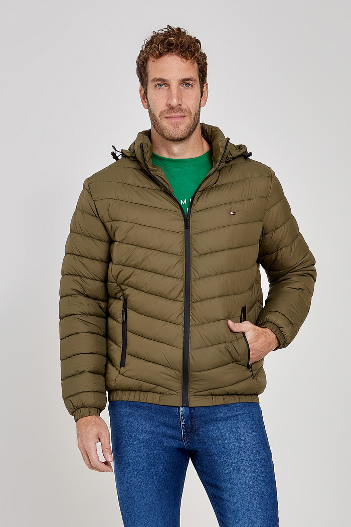 Jaqueta Puffer Tommy Hilfiger Masculina Flag Classic Verde Militar Frente