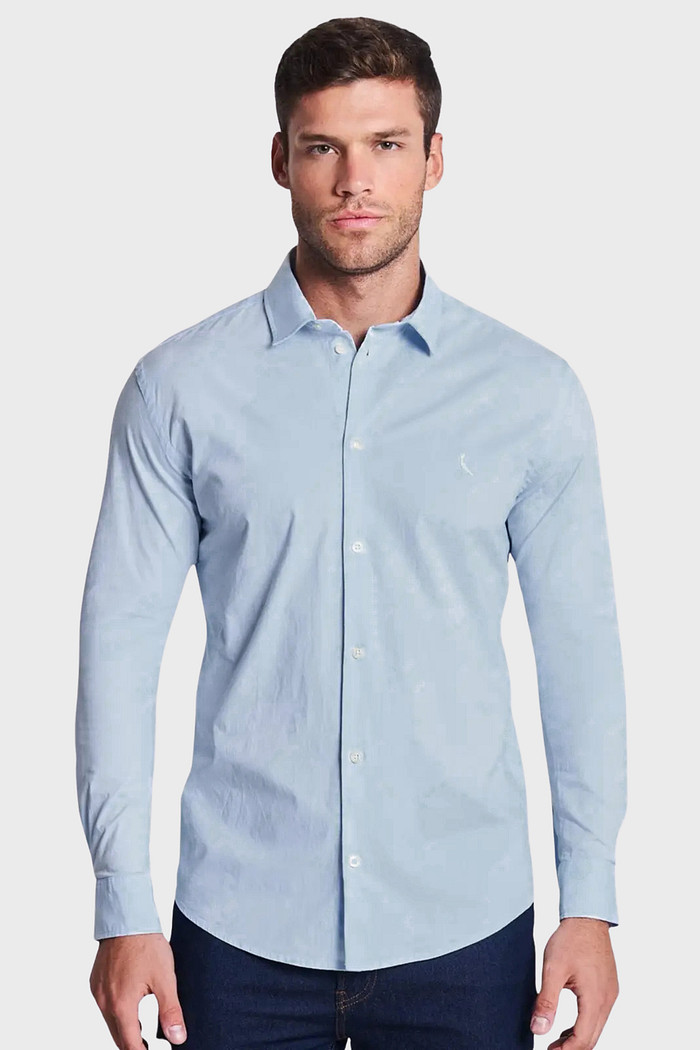 Camisa Reserva Masculina Regular Tricoline Leve Azul Claro