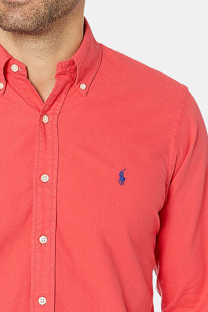 Camisa Ralph Lauren Custom Fit Sarja Blue Icon Rosa Goiaba