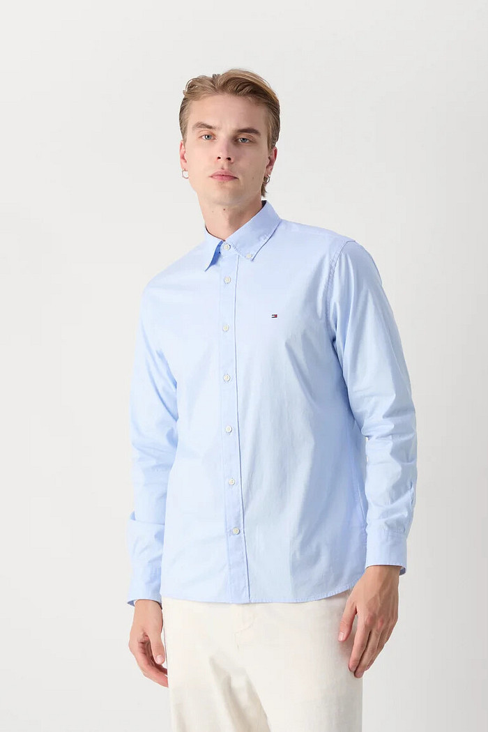 Camisa Tommy Hilfiger Masculina Regular Fit Tricoline Azul Claro