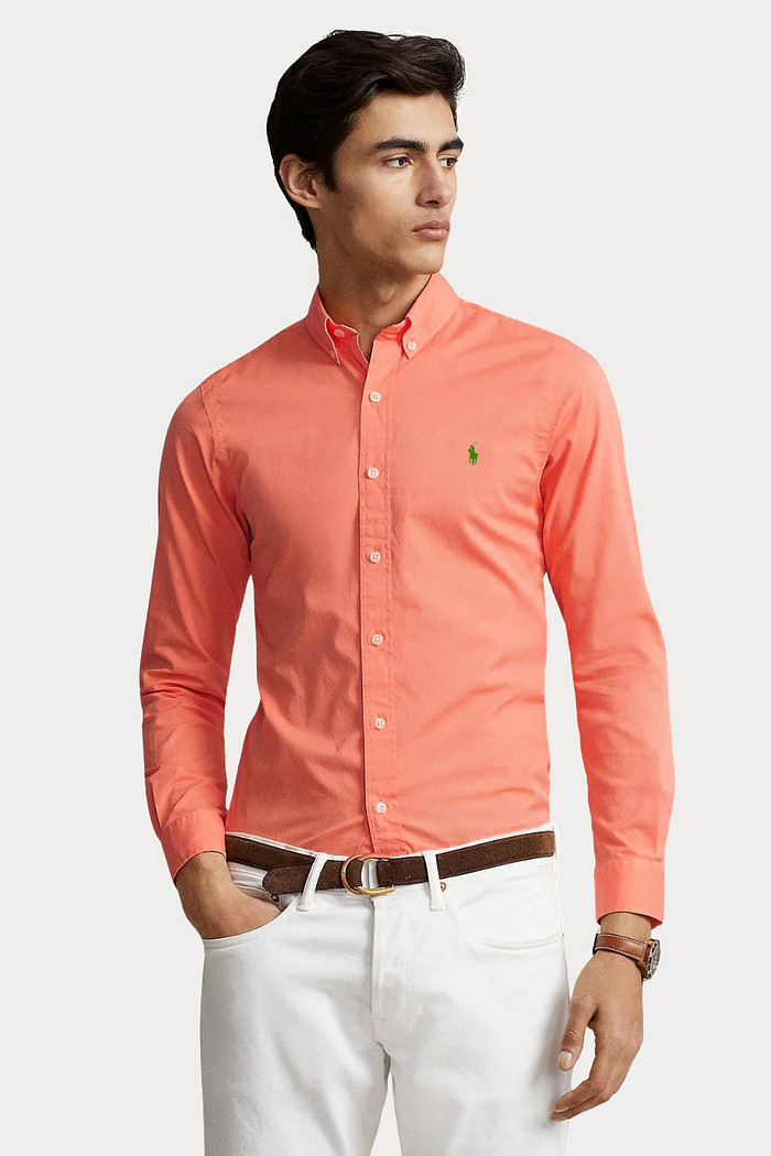 Camisa Ralph Lauren Custom Fit Green Icon Cotton Oxford Laranja