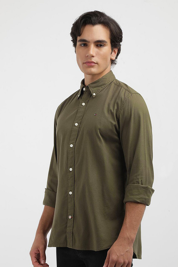 Camisa Tommy Hilfiger Regular Fit Cotton Oxford Verde Militar