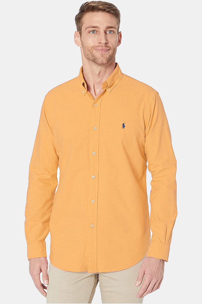Camisa Ralph Lauren Custom Fit Sarja Navy Icon Laranja