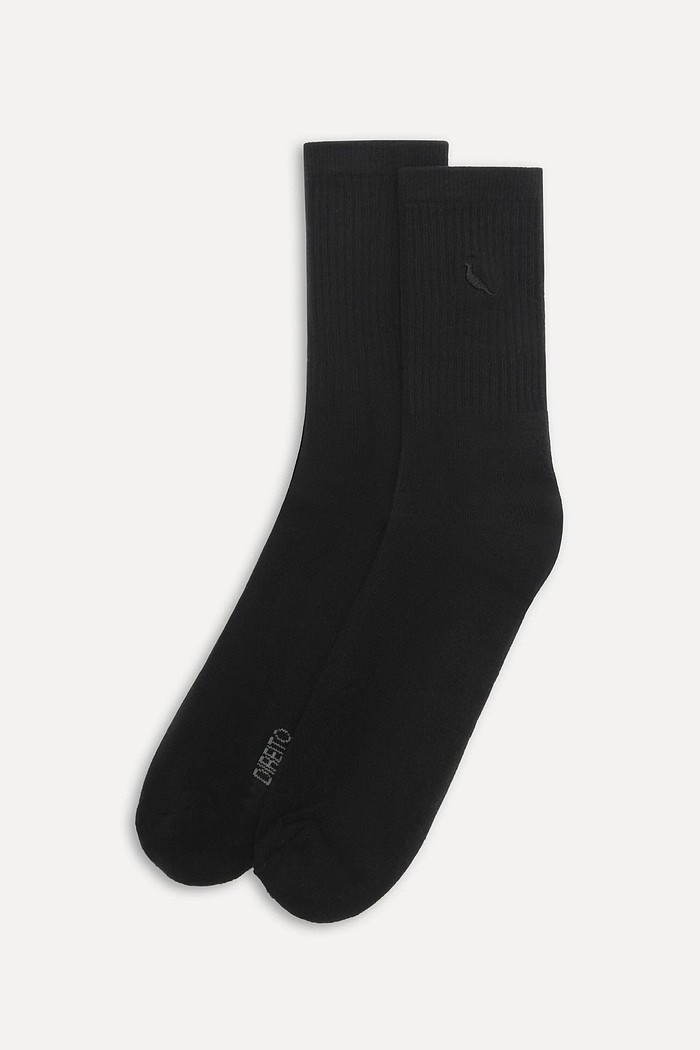 Meia Reserva Everyday Pica-Pau Bordado Cano Alto Preta