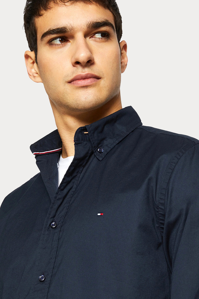 Camisa Tommy Hilfiger Regular Fit Cotton Sarja Azul Marinho