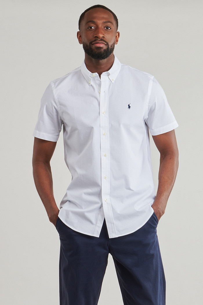 Camisa Ralph Lauren Manga Curta Navy Icon Popeline Branca