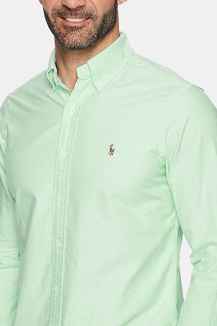 Camisa Ralph Lauren Custom Fit Icon Colored Oxford Verde Claro