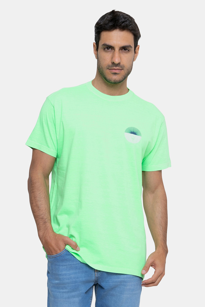 Camiseta Osklen Masculina Slim Stone Vintage Sunset Tridente Verde Neon