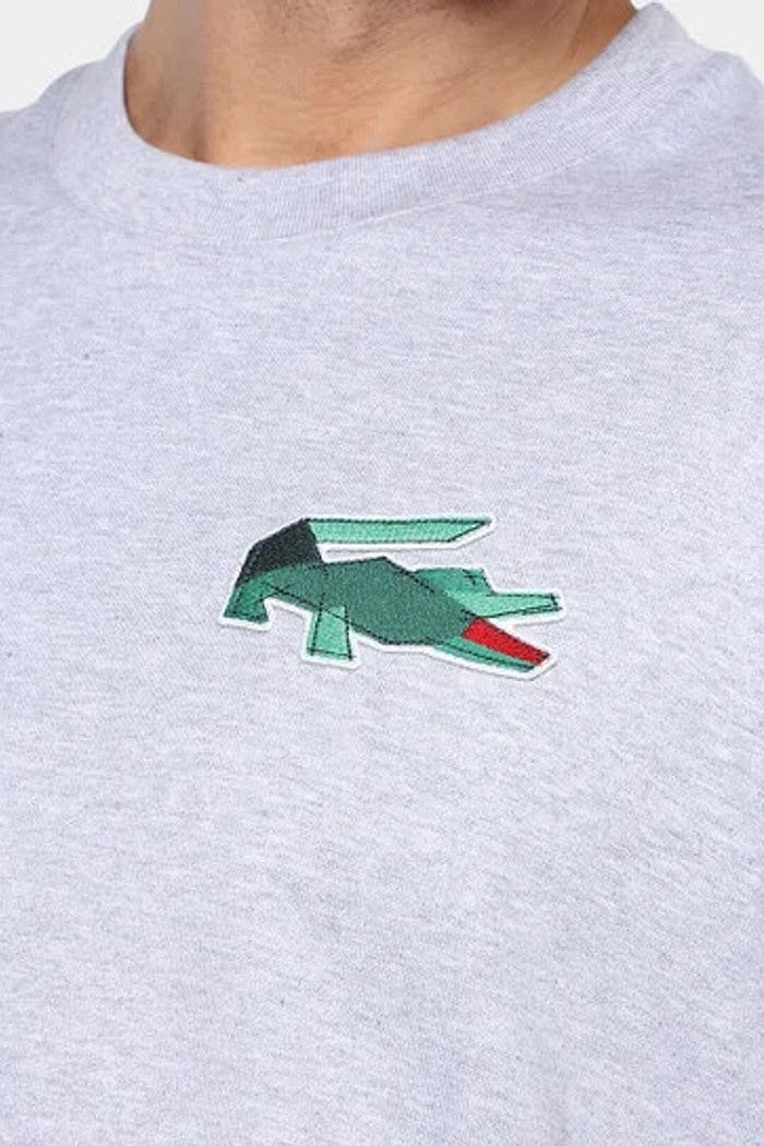 Camiseta Lacoste Classic Fit Crocodilo Bordado Cinza Mescla