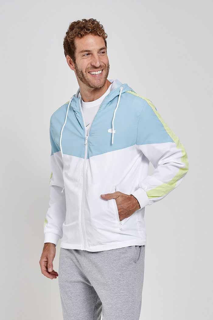 Jaqueta Lacoste Masculina Corta Vento Hood Recorte Azul Claro