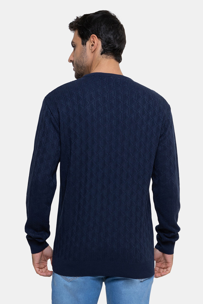 Suéter Tricot Lacoste Masculino Regular Fit Gola Redonda Azul Marinho