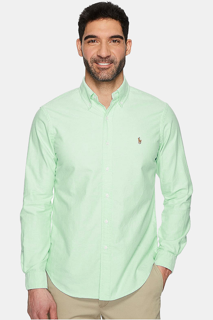 Camisa Ralph Lauren Custom Fit Icon Colored Oxford Verde Claro