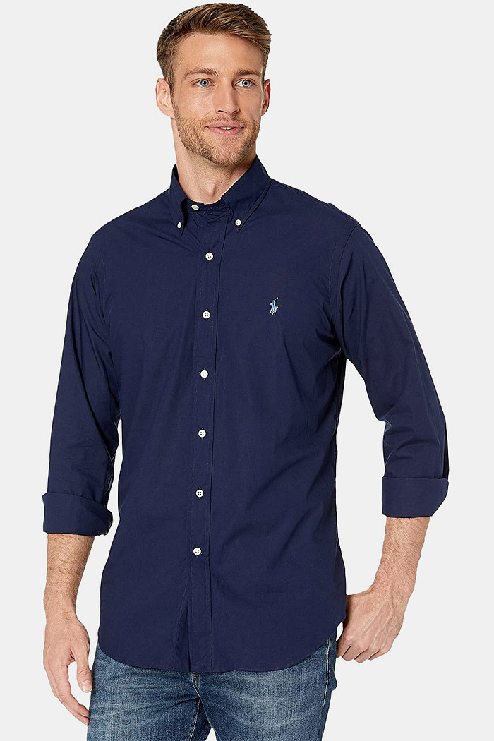 Camisa Ralph Lauren Custom Fit Blue Icon Oxford Azul Marinho