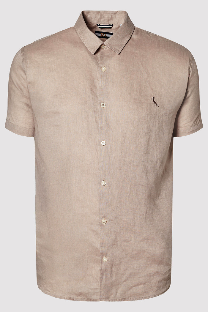 Camisa Reserva Manga Curta Linho Puro Gengibre Bege