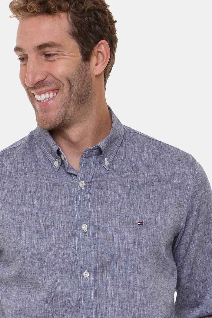 Camisa Tommy Hilfiger Regular Fit Linho Mescla Cinza