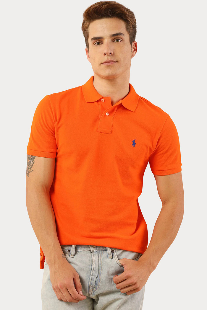 Camisa Polo Ralph Lauren Custom Slim Fit Blue Icon Laranja