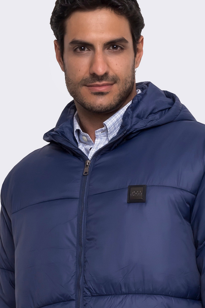 Jaqueta Hugo Boss Puffer Logo Metal Azul Marinho
